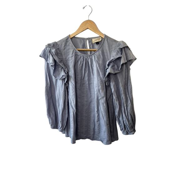 Universal Thread Blue Ruffle Short Sleeve Blouse Women's Size Large - Picture 1 of 5